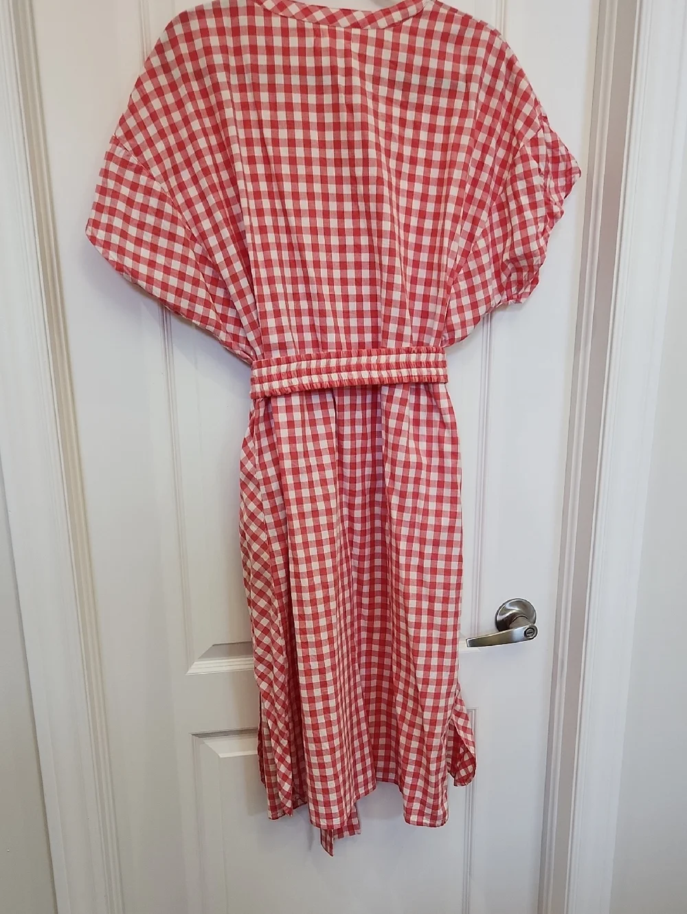L/XL Pehr 100% Cotton Red And White Gingham Dress With Tie - Picture 4 of 6